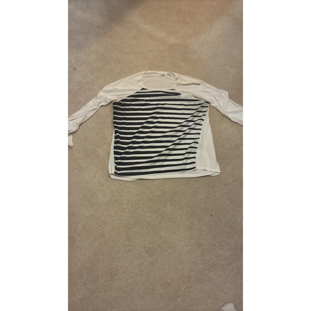 Calvin Klein Striped Raglan Long Sleeve Sweater Knit Top